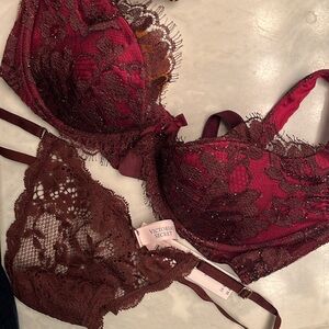 Agent Provocateur soirée silk & lace mei Siam Red Lace Bra & VS thong set